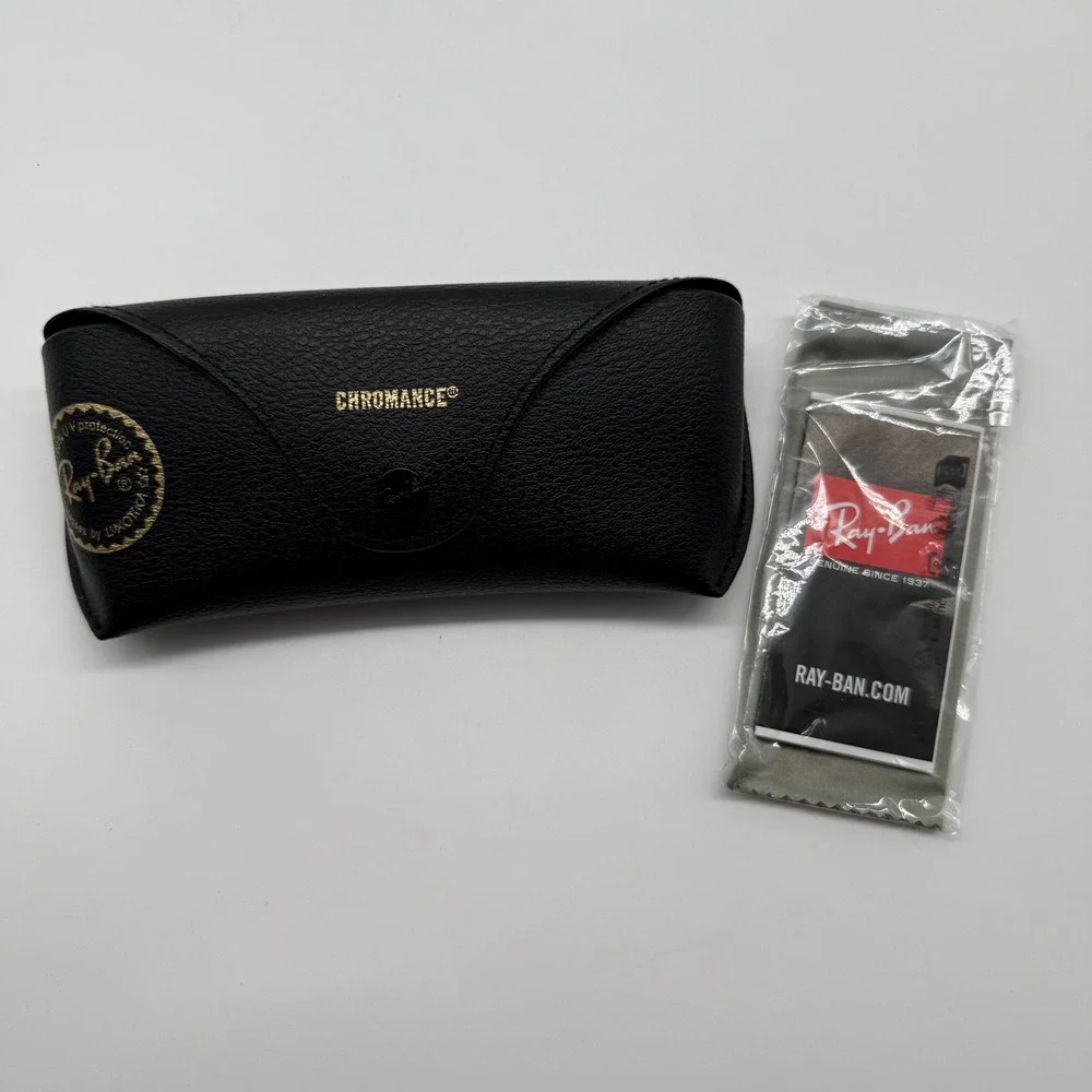 Ray-Ban Chromance Sunglasses Case Unisex Black Leather Snap With Cleaning Cloth